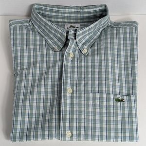 Lacoste button down green blue plaid SS shirt sz 44